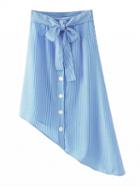 Choies Blue High Waist Stripe Asymmetric High-low Hem Skirt