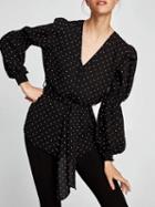 Choies Black V-neck Polka Dot Long Sleeve Shirt