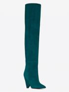 Choies Green Leather Pointed Heeled Over The Knee Boots