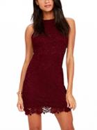 Choies Burgundy Halter Cut Away Shoulder Lace Dress