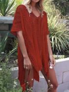 Choies Rust Red V-neck Cut Out Detail Split Side Blouse
