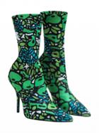 Choies Green Geo Pattern Satin Look Pointed Heeled Boots