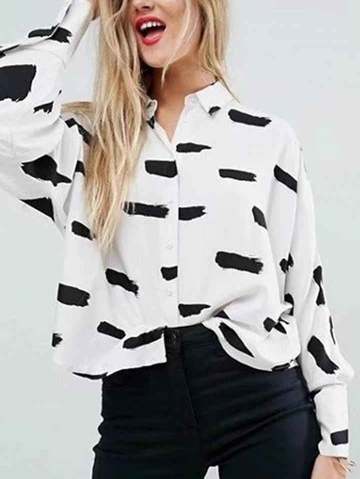 Choies White Print Detail Long Sleeve Shirt