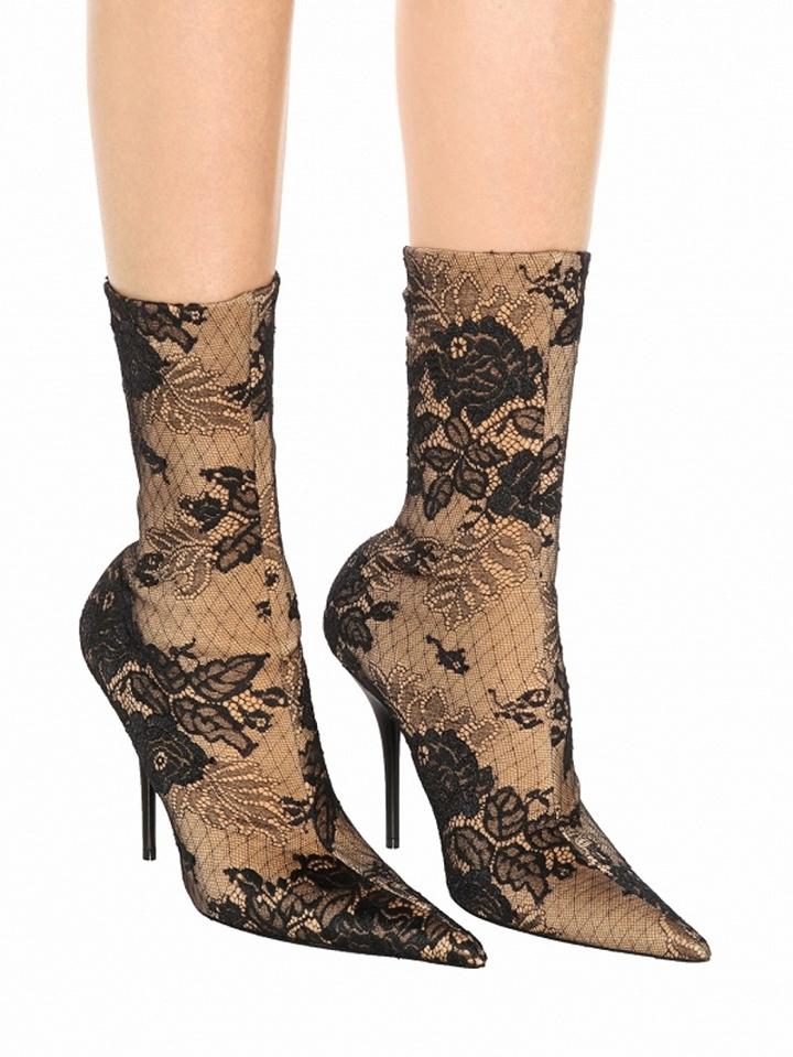 Choies Polychrome Stretch Lace Print Detail Pointed Heeled Boots