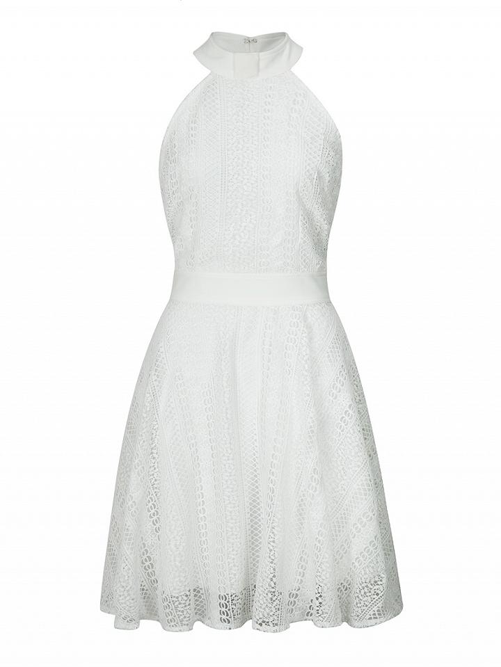 Choies White Bow Neck Cut Away Lace Skater Dress