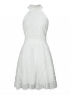 Choies White Bow Neck Cut Away Lace Skater Dress