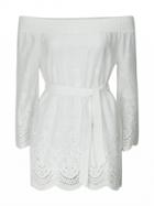Choies White Stretch Off Shoulder Flared Sleeve Scalloped Hem Mini Dress