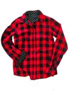 Choies Red Plaid Polka Dot Lined Long Sleeve Shirt