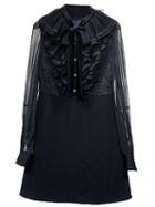 Choies Black Bow Tie Ruffle Lace Sheer Mesh Long Sleeve Mini Dress