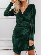 Choies Green Cotton V-neck Long Sleeve Women Mini Dress
