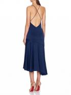 Choies Dark Blue Satin Look V-neck Knot Front Thigh Split Cami Midi Dress