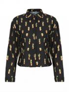 Choies Black Pointed Collar Cactus Print Long Sleeve Shirt