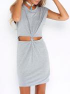 Choies Gray Short Sleeve Open Belly Dress