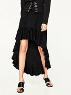 Choies Black High Waist Ruffle Dipped Hem Skirt