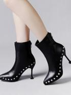 Choies Black Studs Detail Pointed Toe Chic Women Pu Ankle Heeled Boots