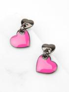 Choies Hot Pink Heart Pendant Stud Earrings