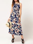 Choies Blue Floral Print Maxi Dress