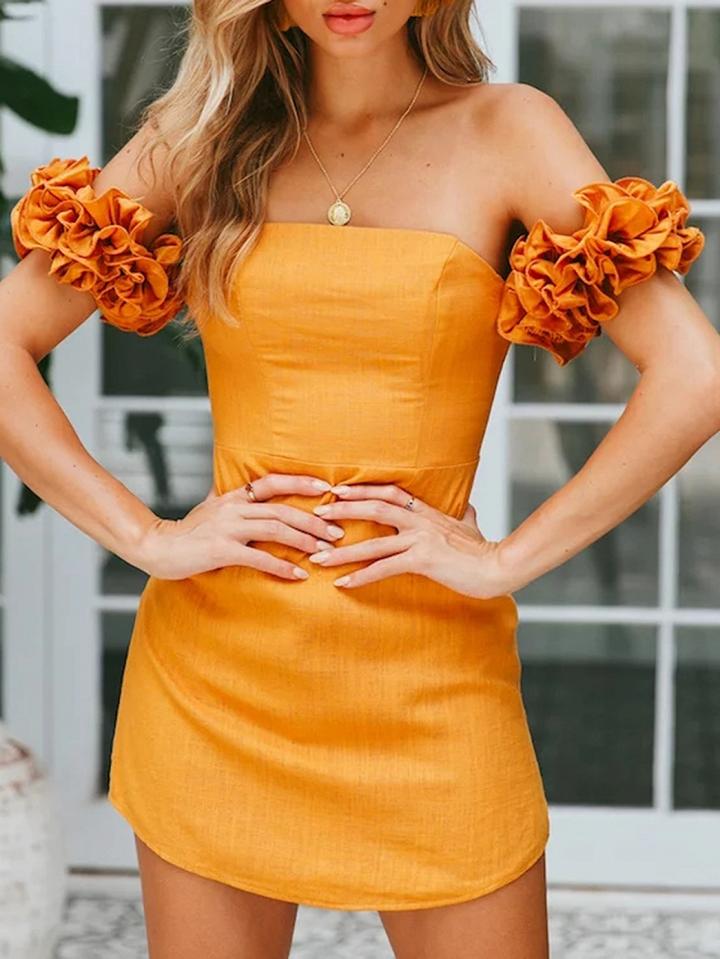 Choies Yellow Bandeau Pile Sleeve Mini Dress