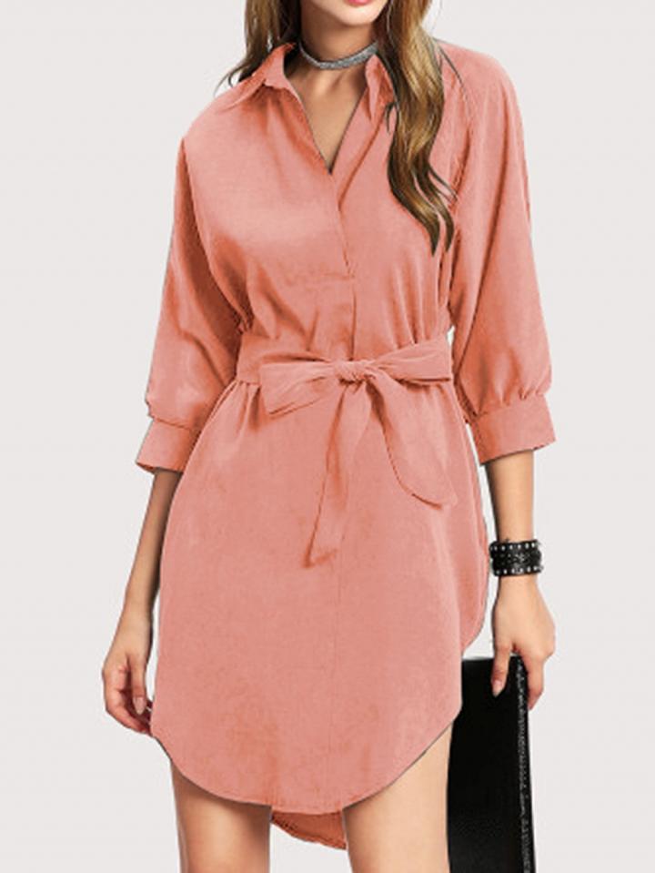 Choies Pink Lapel Tie Waist Mini Dress