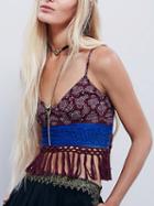 Choies Burgundy V-neck Geo-tribal Print Stretch Back Tassel Cami Top