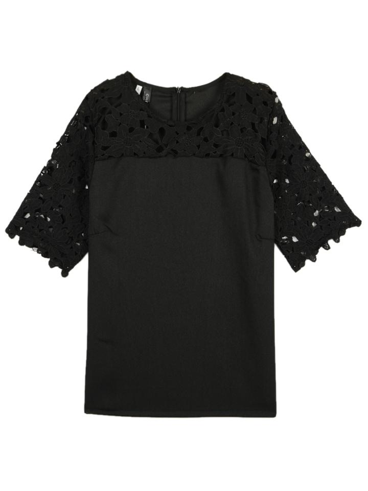 Choies Black Lace Panel Short Sleeve Blouse