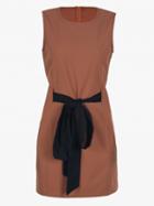 Choies Brown Sleeveless Tie Waist Shift Dress