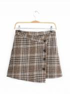 Choies Khaki Houndstooth Print High Waist Button Placket Front Mini Skirt