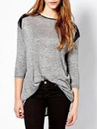 Choies Gray T-shirt With Leaher Shouders