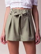 Choies Green High Waist Eyelet Tie Waist Shorts