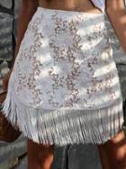 Choies White High Waist Tassel Hem Lace Mini Skirt
