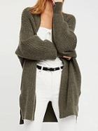 Choies Army Green Open Front Long Sleeve Chic Women Knit Cardigan