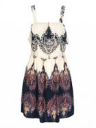 Choies Beige Paisley Floral Print Ruffle Trim Cut Out Back Cami Dress