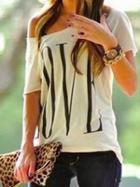 Choies White Off Shoulder Letter Print Short Sleeve T-shirt