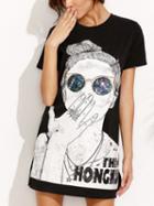 Choies Black Crew Neck Character Print Mini Dress