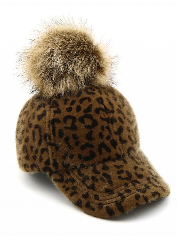Choies Dark Brown Faux Fur Pom Wool Blend Baseball Cap