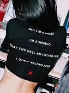 Choies Black Letter And Spider Print Back Short Sleeve Cropped T-shirt