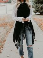 Choies Black Open Front Tassel Trim Sleeveless Chic Women Knit Cardigan