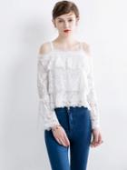 Choies White Layer Ruffle Cold Shoulder Bell Sleeve Lace Top