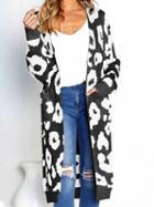 Choies Black Cotton Circle Print Long Sleeve Chic Women Longline Cardigan