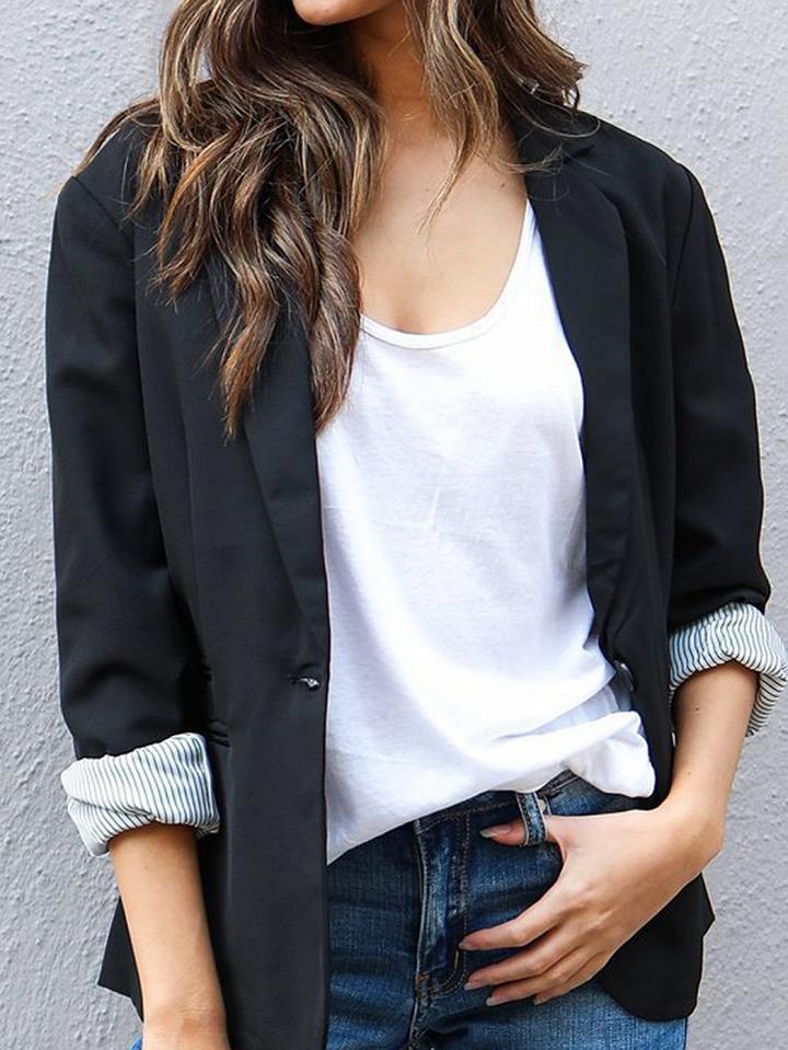 Choies Black Lapel Button Front Blazer