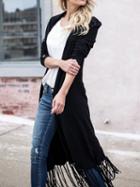 Choies Black Tassel Hem Long Sleeve Longline Cardigan