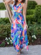 Choies Blue V-neck Sleeveless Chic Women Maxi Dress