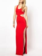 Choies Red Cut Out Thigh Side Split Bodycon Maxi Dress