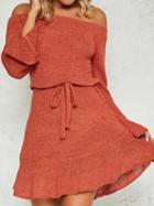 Choies Orange Off Shoulder Flare Sleeve Chic Women Knit Mini Dress