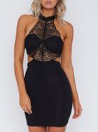 Choies Black Halter Lace Panel Open Back Bodycon Mini Dress