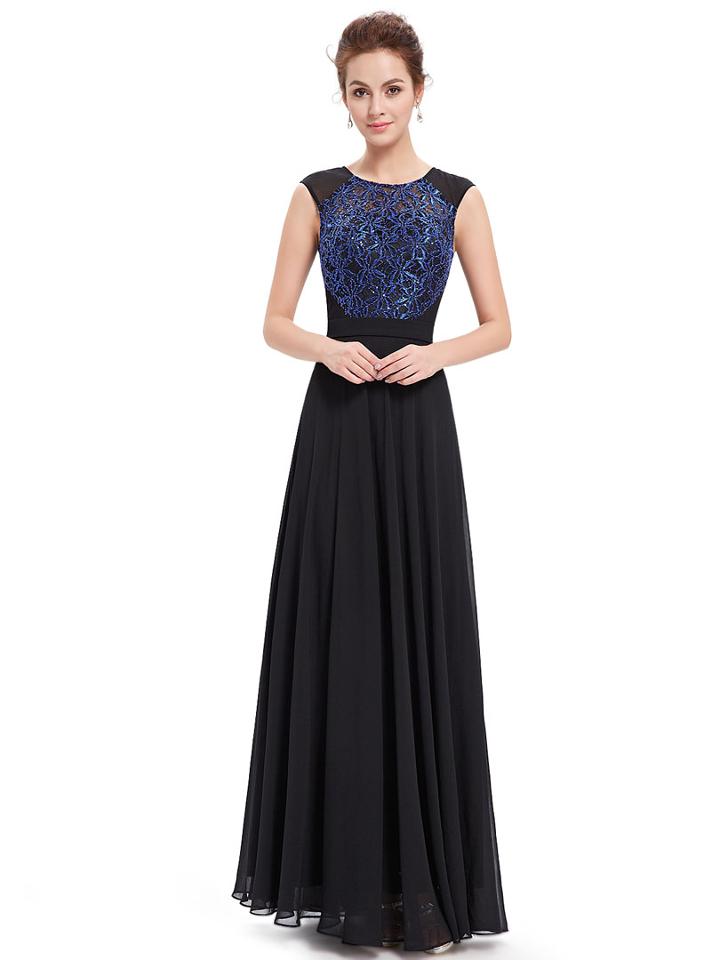 Choies Black Sequined Contrast Applique Panel Maxi Dress