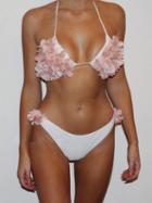 Choies White Halter Petal Applique Bikini Top And Bottom