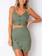 Choies Green Cotton V-neck Chic Women Crop Top And High Waist Mini Dress