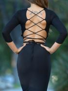Choies Black Laced Backless 3/4 Sleeve Crop Top