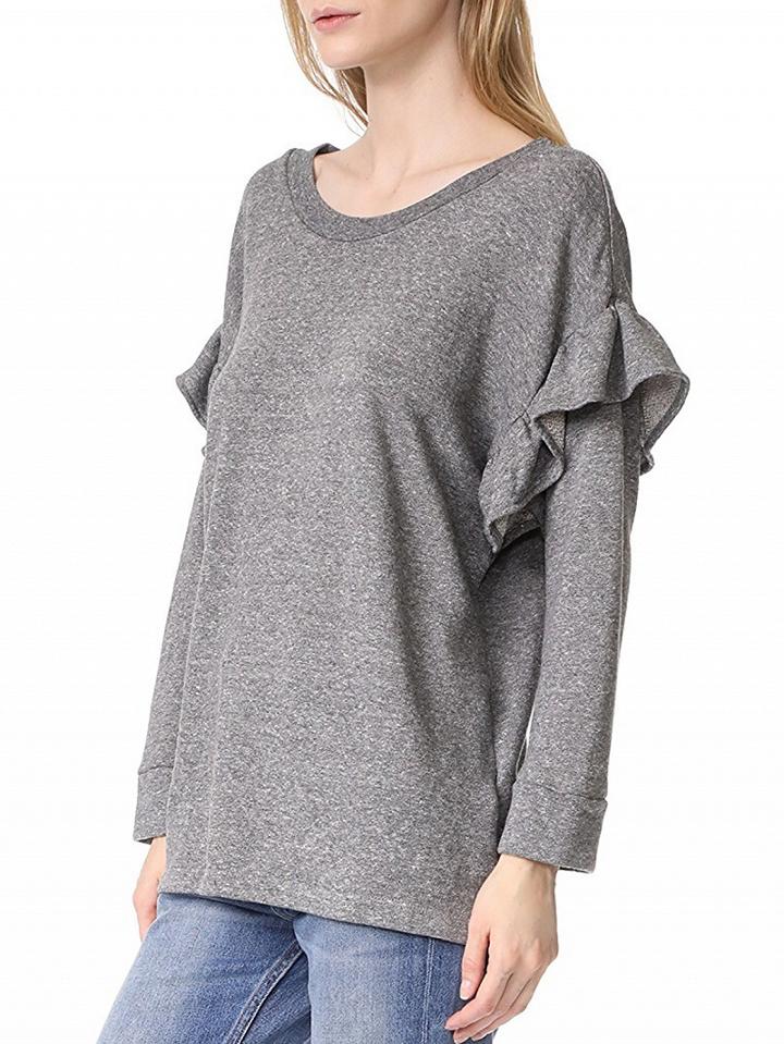 Choies Gray Ruffle Trim Long Sleeve Sweatshirt